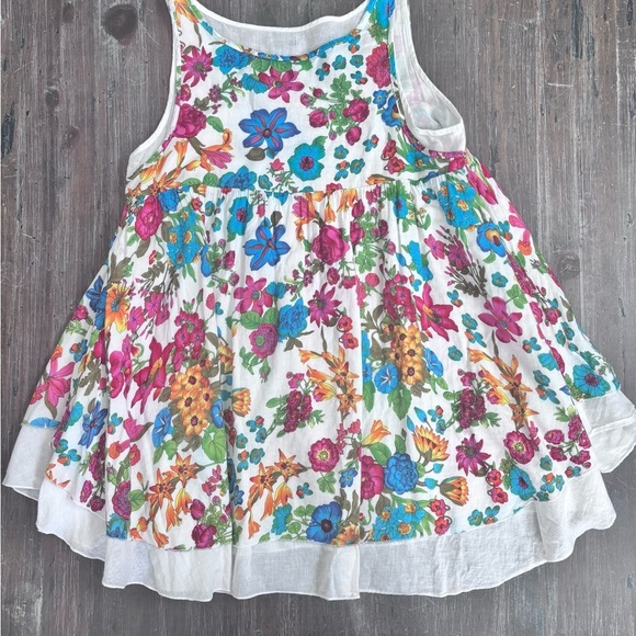 Blue and Pink Tiered Ruffled Sleeveless Bohemian Pleated Summer Top - Picture 9 of 10